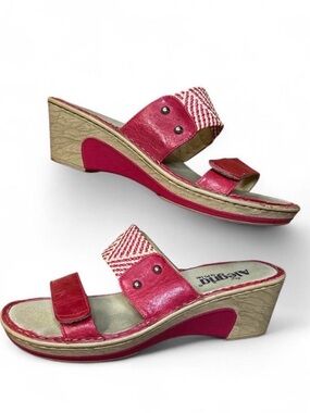Alegria Red Leather Double-Strap Slide Mules Size 40